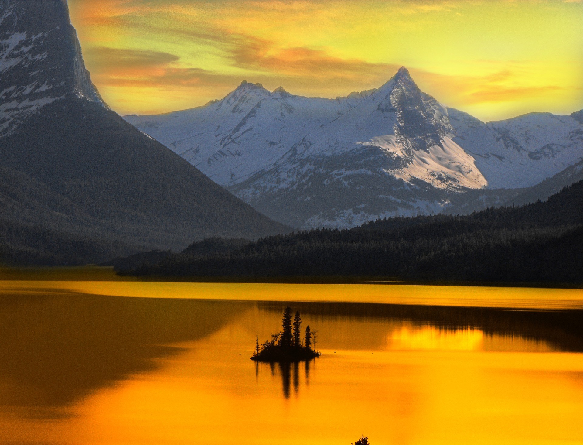 A lake in Alaska at sunset