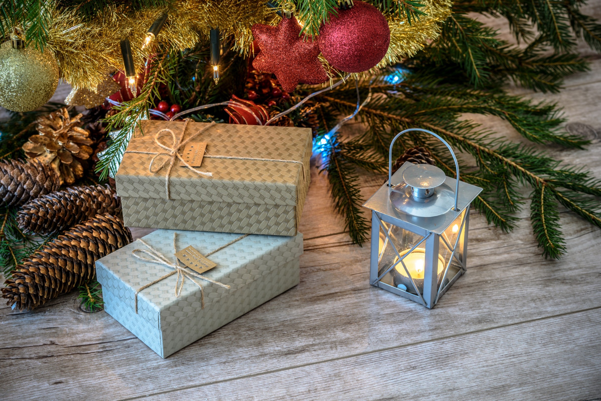 Christmas presents and lantern
