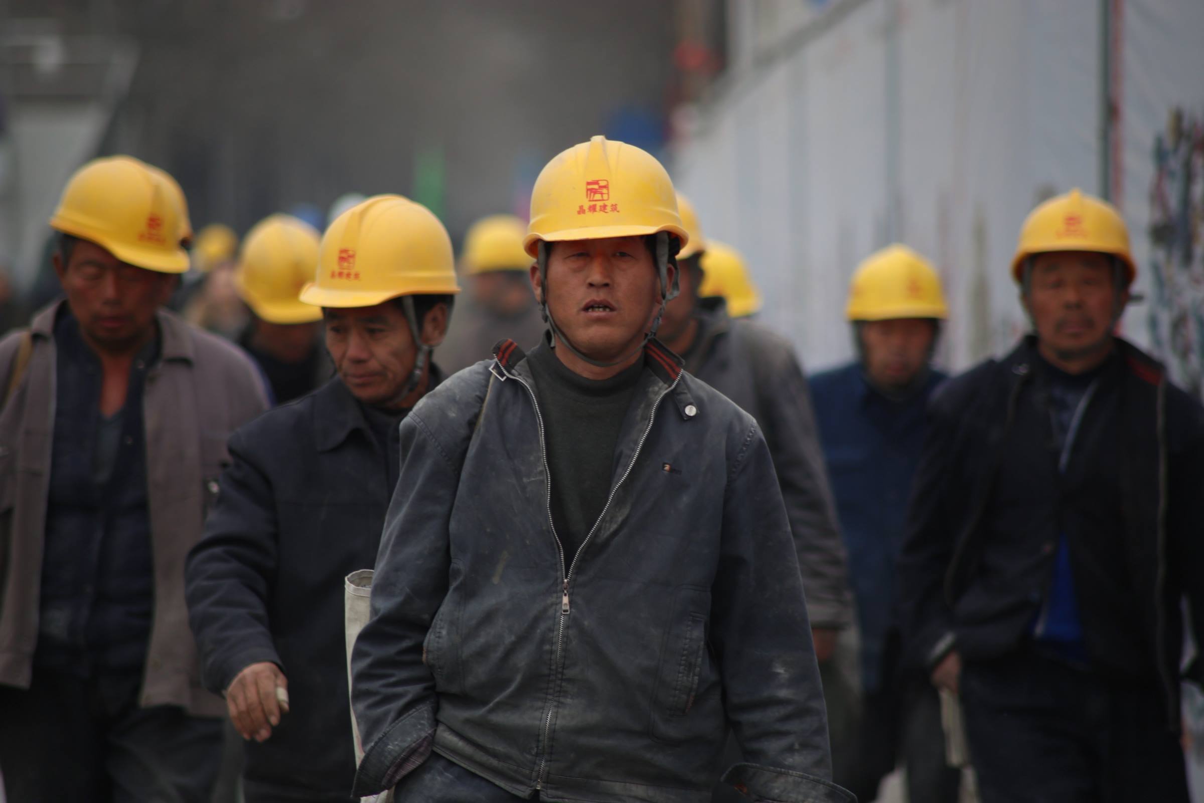 Workers overalls hard hats