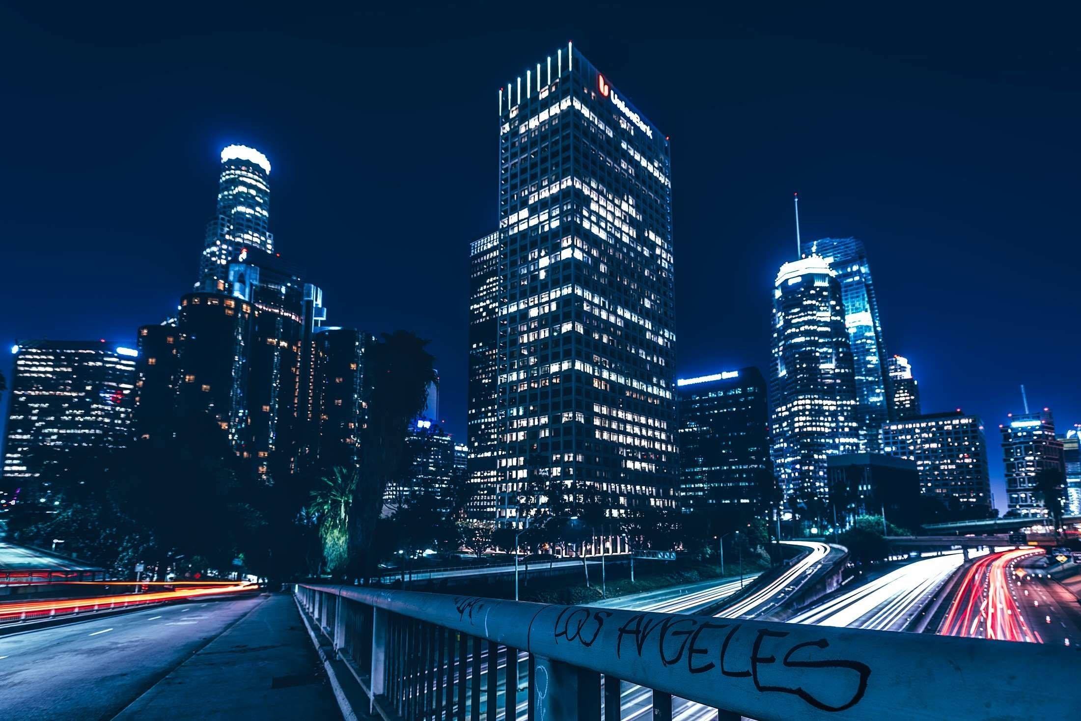 los angeles california night downtown cityscape