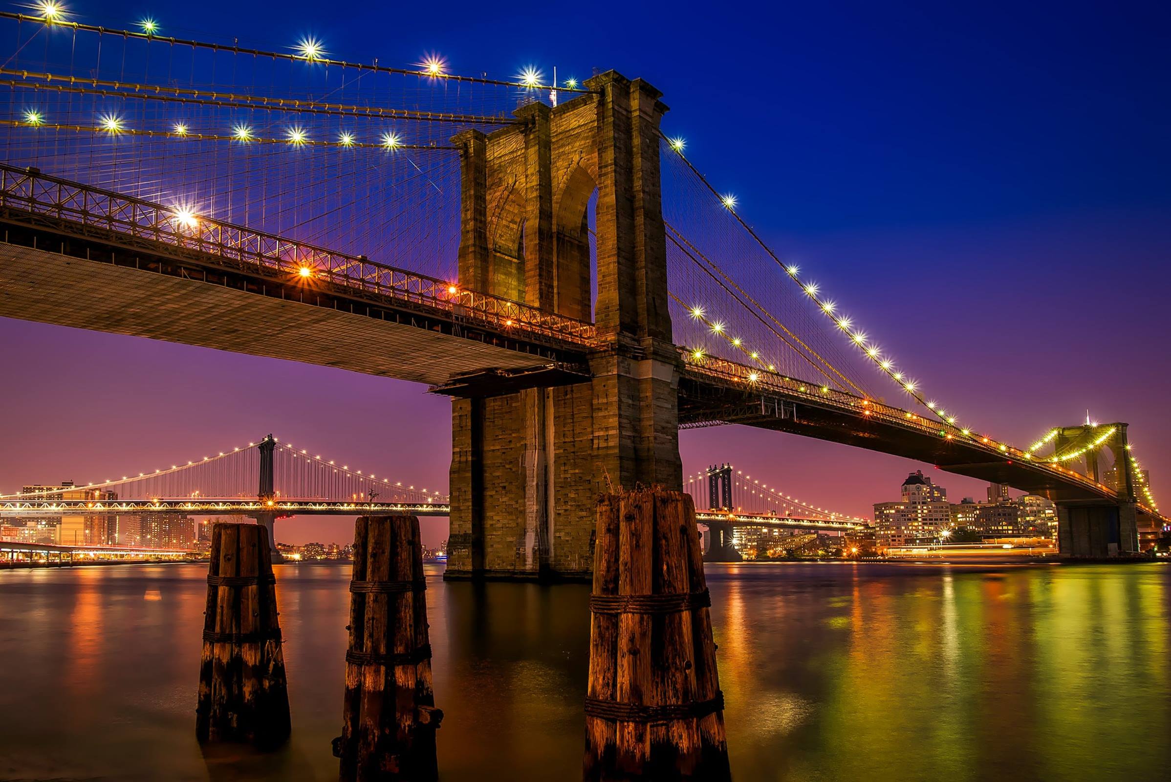 new york city brooklyn bridge night lights