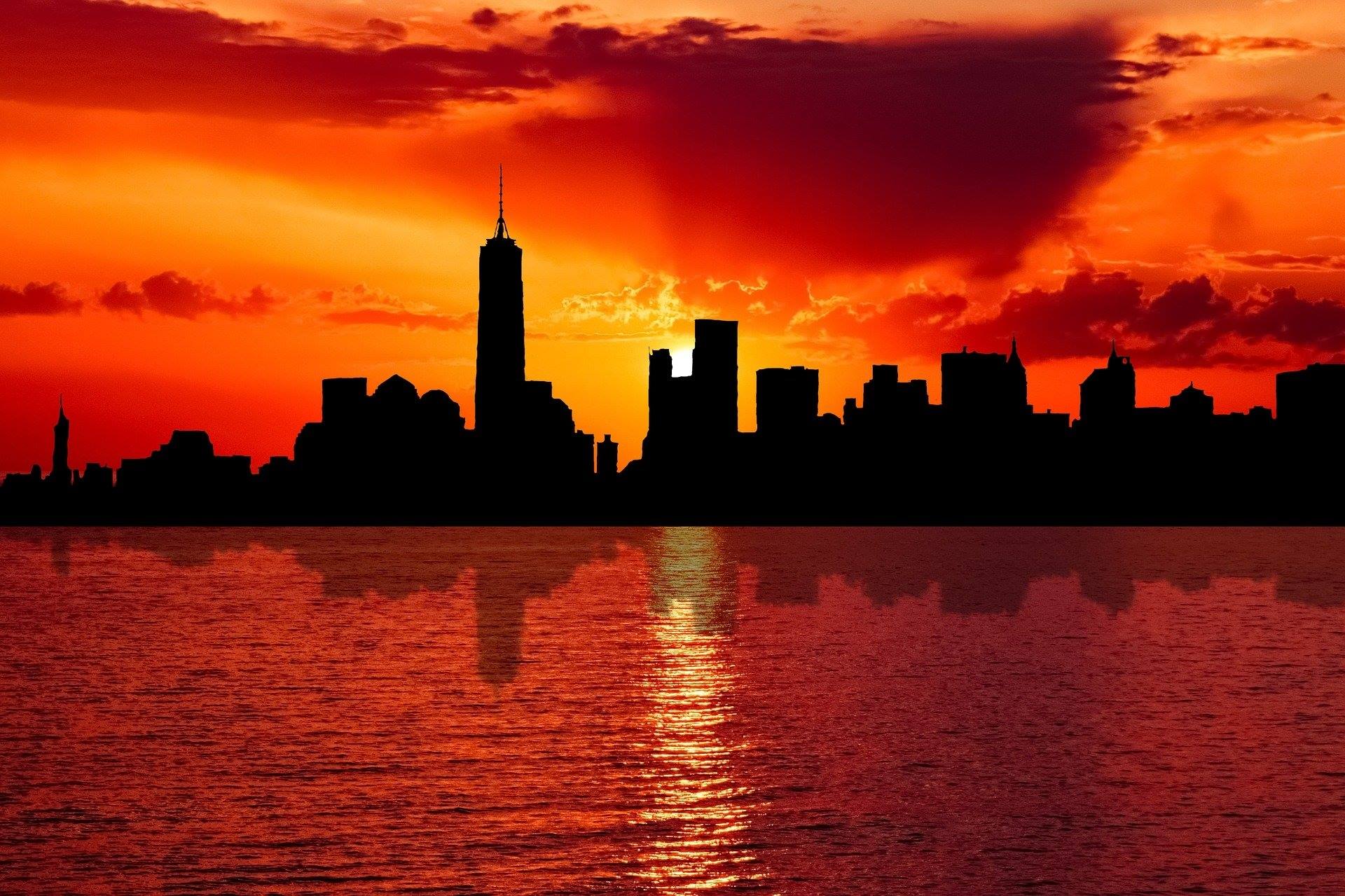 new york city sunset skyline river
