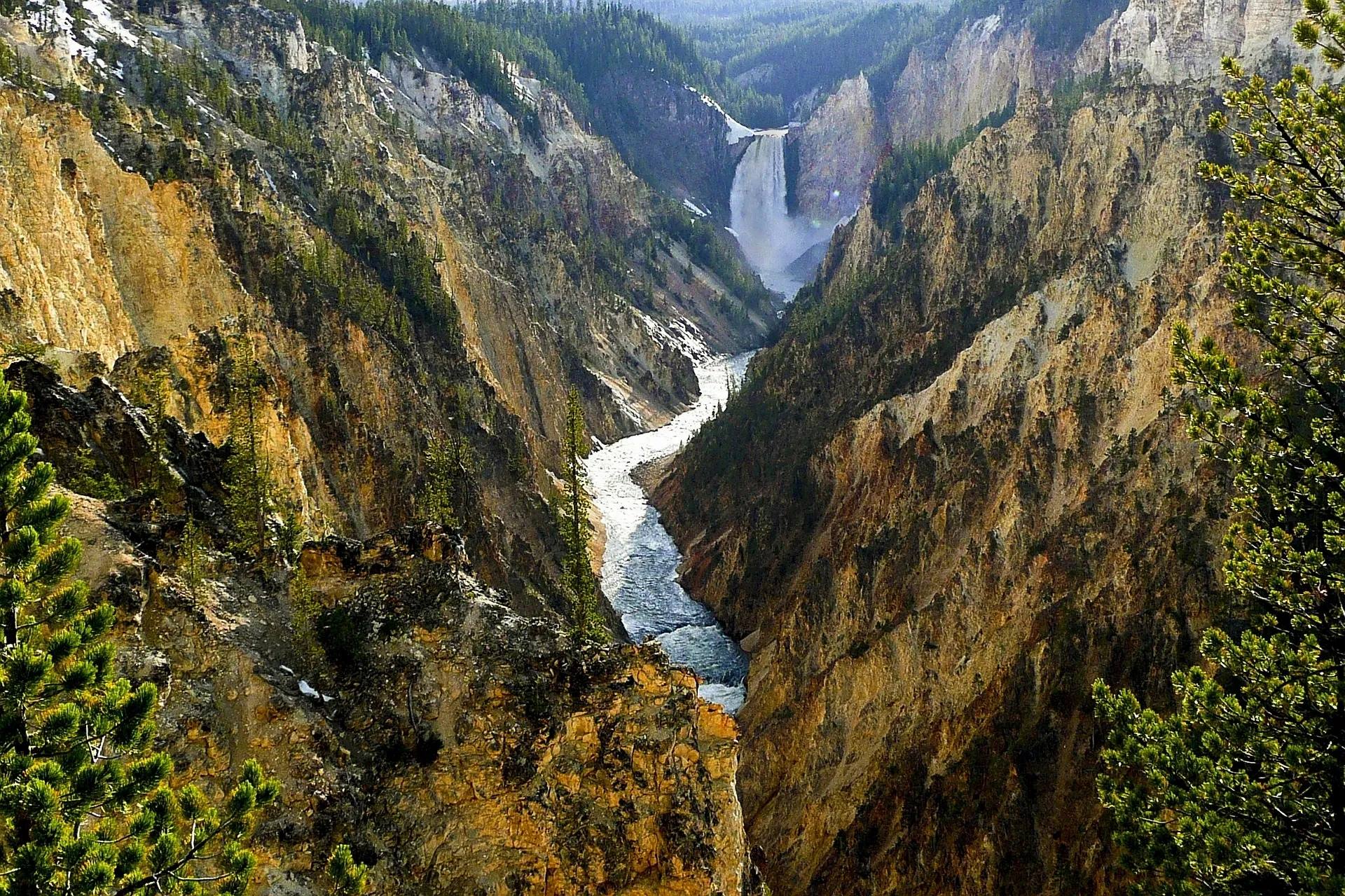 yellowstone national park river waterfall landscape
