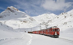 winter train snow mountains