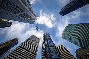 office skyscrapers plane