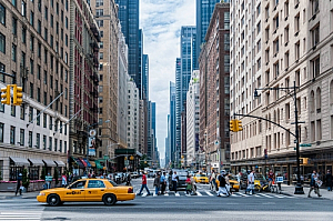 new york manhattan city street yellow cabs